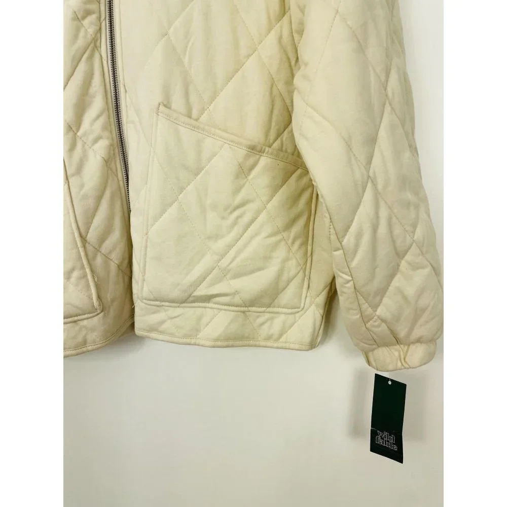 Wild Fable Womens Quilted Jacket Extra Large Ivory Puffer Zip Pockets Hooded New - Picture 5 of 11
